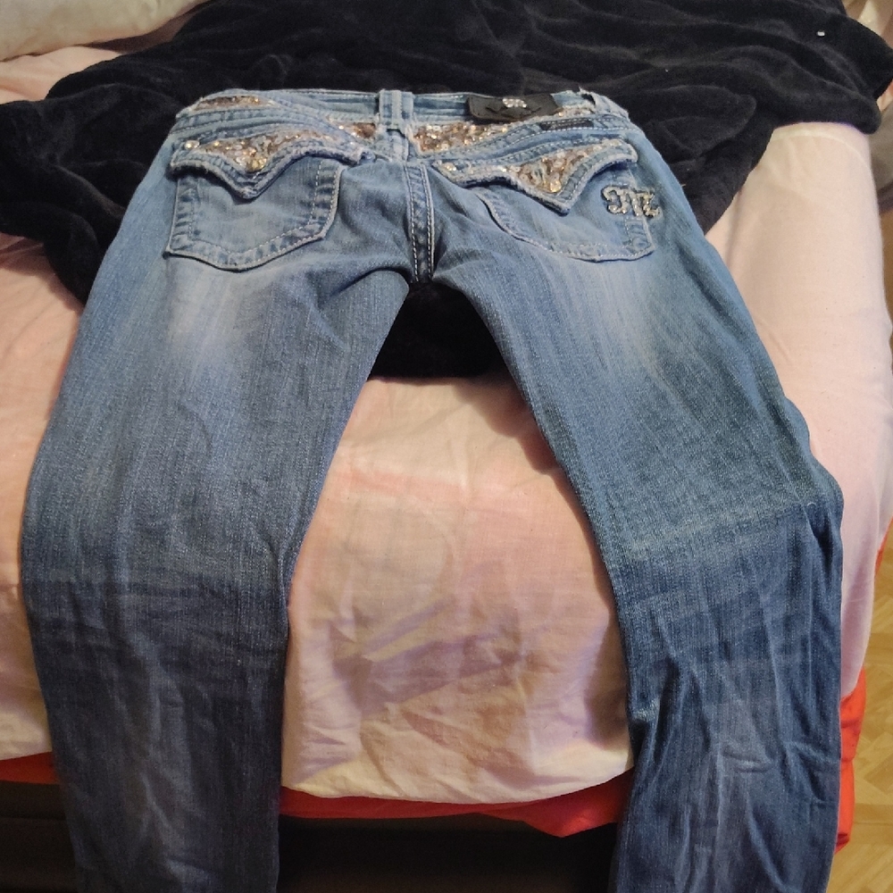 Miss Me Blue Boot Cut Jeans with Decorative Stitching
